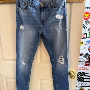 Mens Distressed Blue Skinny Jeans